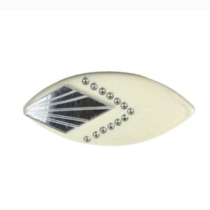 White Plastic Vintage 1980 Brooch Pin Jewelry Silvertone Mirror Surfboard 2.9 in